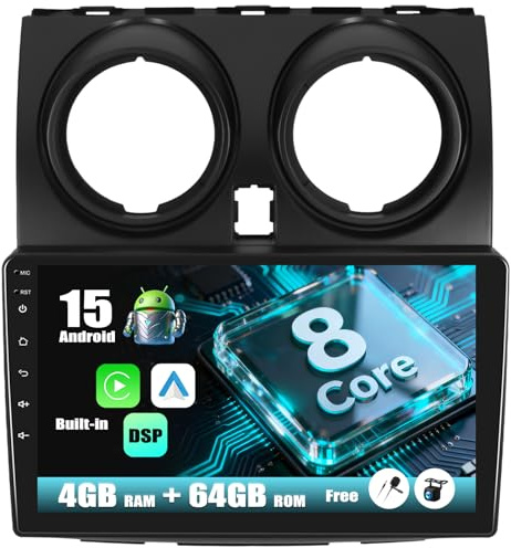 SIXWIN 4+64G 8-Core Android 15 Autoradio avec CarPlay/Android Auto/DSP pour Nissan Qashqai 1 J10 2006-2013,9 Pouces HD Navigator GPS WiFi Bluetooth 5.0 USB FM RDS Radio Mirror Link +32 Band EQ
