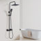 HOZKUY Duschsystem mit Thermostat Schwarz, Quadratisches 38 °C Duscharmatur Komplettset mit Regendusche, 3 Funktions Handbrause, Höhenverstellbar Verstellbarer Duschstange 73-110cm