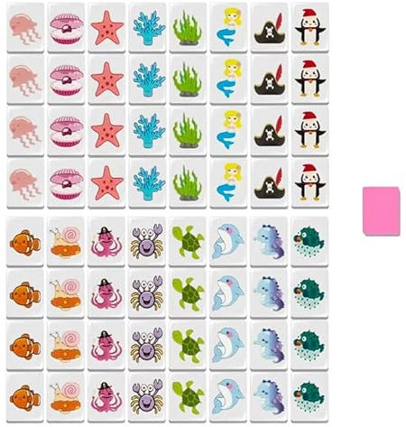 JXAXD 65 Tiles Mahjong Spiel Blöcke, 30mm Seaside Stil Escape Game im Mahjong-Stil, Seaside Escape Spiel, Familienspiel für Erwachsene, Kinder und alle Altersgruppen