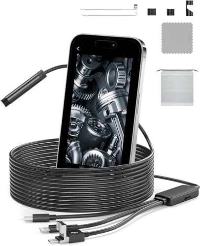 Telecamera endoscopica con luce, fotocamera endoscopio HD 1920P, 3 m, telecamera di ispezione con 8 luci LED, non richiesto Wi-Fi, impermeabile IP67, tipo C, endoscopio per smartphone Android e iOS