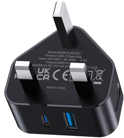 USB C Plug Fast Charge,20W USB and C Fast Charger Plug UK Dual Port USBC Power Adapter +USB Mains Wall Charger Type C Charging Plug for iPhone 16 16 Pro 15 14 13 12 11 Pro Max XS XR SE, iPad
