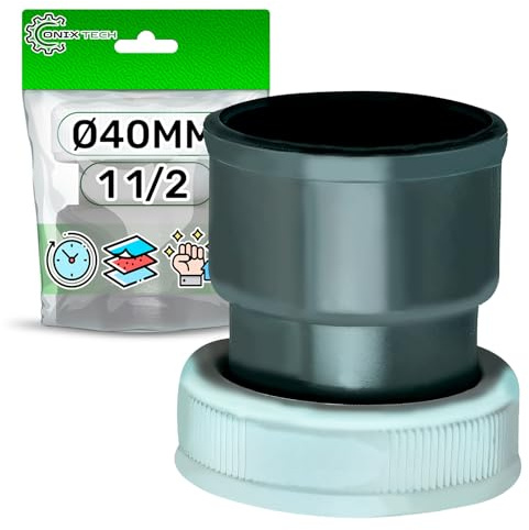 Muffe für Waschmaschine Abfluss Adapter mit Kontermuttern Gewinde 1 1/2” | Klebeverbindung Ø 40 mm aus PVC - ONIX TECH