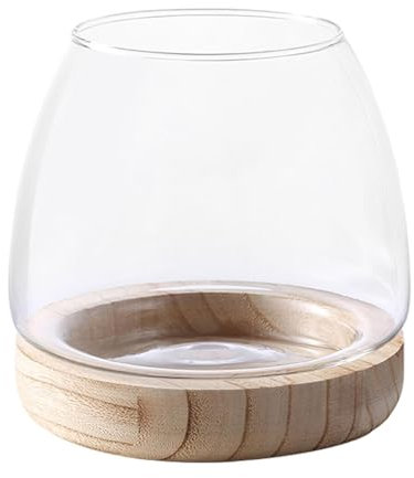 Jarrón de con soporte de madera, pecera para escritorio, decoración del hogar, maceta hidropónica de vidrio transparente para orquídeas, rosas, hierba de las pampas, decoración de mesa