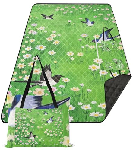 Amooorous Bunte Blumen und Vögel, wasserdichte Picknickdecke, faltbar, Gras, Strand, Picknickdecke für Familie, Paare, Geschenk, Manta de Picnic Extra