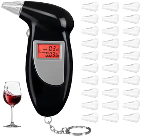 Merwlukt Breathalyzers, Professional Alcohol Tester, High-Accuracy Alcohol Breathalyzer Tester Breathalysers, Alcohol Breath Tester with LCD Digital Display with 30 Mouthpieces