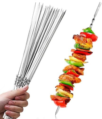 WUMZIRA 20 Pcs Brochetas de Barbacoa de Acero Inoxidable, 30cm Brochetas de la Parrilla Pinchos Barbacoa Brochetas de Kebab Brochetas de Metal Pinchos Reutilizables para Barbacoa Hoguera Fiestas