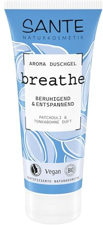 SANTE Naturkosmetik Breathe Aroma duschgel Patchouli & tonkabönor – 200 ml – lugnande duschgel med naturliga dofter – Vegan & Dermatologiskt testad – avkopplande vårdande dusch