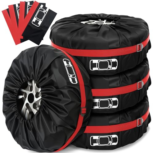 Gucass Juego de 4 fundas para neumáticos de 19 a 23 pulgadas, bolsas impermeables y fundas protectoras para neumáticos, bolsa para almacenamiento y transporte de neumáticos, protección UV, color rojo