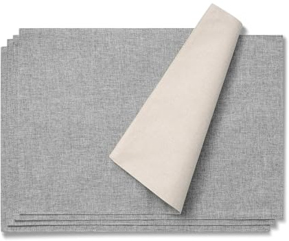 AOKSUNOVA Tischsets Stoff Platzdeckchen Leinen Platzset Grau | Abwaschbare Tischsets aus Leinenstoff,Platzdeckchen für Esstisch,Küche und Alltag,Stilvolle Tischunterlage im Set Zuhause