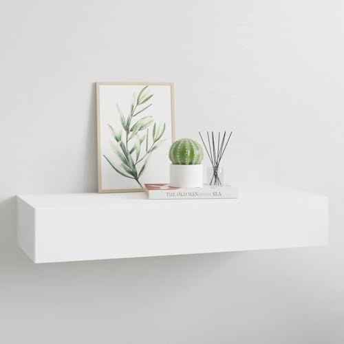 FENLAX Schubladenregal Metall 60x23,5x10 cm Weiß MDF, Wandschrank Mit Schublade Wandregal Hängeschublade Floating Shelves
