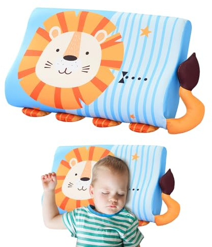 KBIBCK Almohada para Niños, Almohada para Dormir Infantil Calmly, Schlumme-Rkids Almohada con Funda para Niño, Almohada Ergonómica para Niños, Ideal para Niño de 3 a 12 Años (45 x 27 x 6 cm, León)