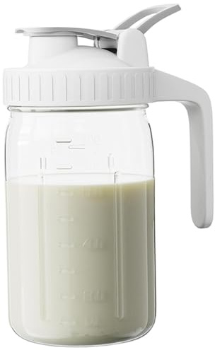 Pichet de lait maternel Pichet en verre de lait maternel avec une poignée couvercle et marquer des contenants jus 32 oz pour le thé, le jus, le café à froid, la cruche