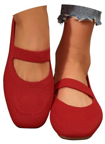 Decollete Donna Tacco Basso, Ballerine Donna Eleganti, Ballerina Pantofole Comode Chiuse Scarpe Con Tacco Basse Da Ballo Da Camminata Sneakers Mocassini Pianta Larga Casual Primavera Estate Rosso, 39