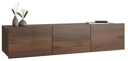 Mirjan24 TV-Lowboard Calabrini 150 BR04 mit Hängeschrank (Nuss Warmia) | Griffloser Fernsehtisch mit 3 Innenfächern, silbernen Füßen und Wandmontage-Option für ein modernes Wohnzimmer