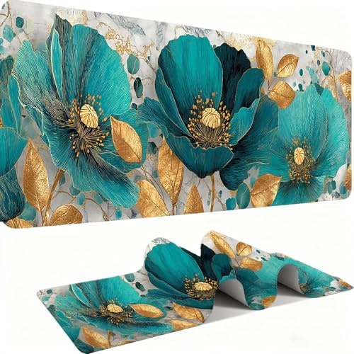 Tapis de Souris 600x300mm Tapis Souris Gamer, Mousepad de Bureau Ultra Mince Base en Caoutchouc Antidérapante Lavable Vitesse et précision Améliorées pour PC, Ordinateur, Travail-Fleurs Bleues C0P-386