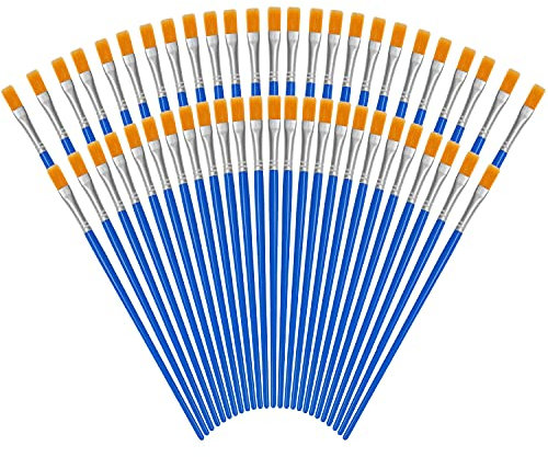 Kurtzy Blaues Pinselset Malerbedarf Flach Pinsel (50er Pack) - Professionelle Nylon Flachpinsel Set Klein mit Kunststoffgriff - Kleine Pinsel Flach - Aquarell, Öl & Kunsthandwerk Acrylmalerei Zubehör