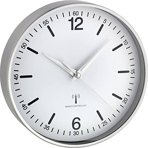 TFA Dostmann Analoge Funk-Wanduhr, 60.3503, mit Aluminium Rahmen, mit Minutenangabe, Abdeckung aus Glas, weiß, (L) 195 x (B) 45 x (H) 195 mm