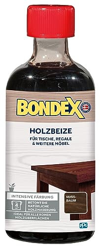 Bondex Holzbeize Nussbaum 0,25 L für 4,25 m² | Intensive Färbung | Betont die natürliche Holzmaserung | Vorbehandlung | seidenmatt | Holzbeize | Holzpflege