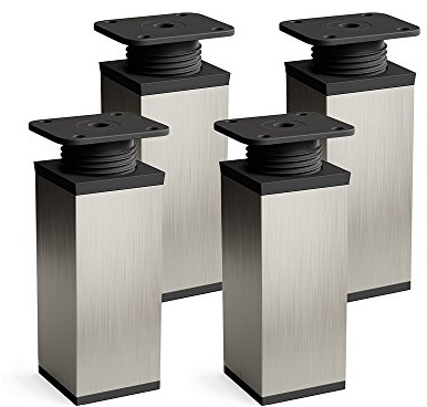 Sossai Vierkant-Möbelfüße MFV1, 4er Set, 120 mm, höhenverstellbar, Edelstahl gebürstet grau, für Schränke, Regale und Kommoden