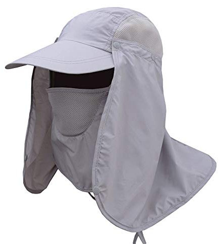 G-LIKE Herren Damen Sonnenschutz Kappe - Unisex Outdoor Sonnenhut Sommer UV-Schutz Anglerhut Gartenhut Fischerhut Baseballkappe Basecap mit Gesichtsschutz Nackenschutz Faltbar Abnehmbar (Hellgrau)