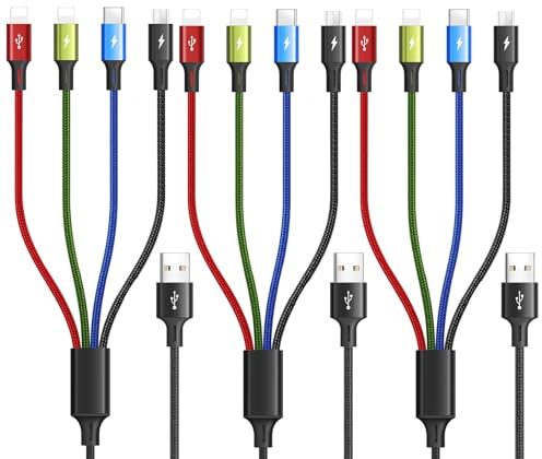 Minlu 3-Pack Multi USB Charging Cable,Multi Charger Cable 4 in 1 Black/4Ft | Fast Charging with Dual Phone/USB C/Micro USB Port for Cell Phones/Tablets/Samsung Galaxy/Google/Sony/LG/Huawei and More