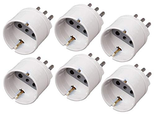 6 Pezzi Adattatore Schuko, Adattatore Spina Elettrica, Max 1500W 250V (Spina Piccola 10A, Bianco)