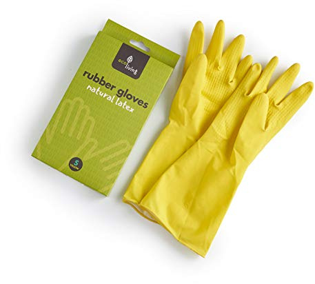 Eco Living Umweltfreundliche Kunststofffreie Naturlatex-Gummihandschuhe, 100% plastikfrei, geeignet für Veganer (gelb, klein)