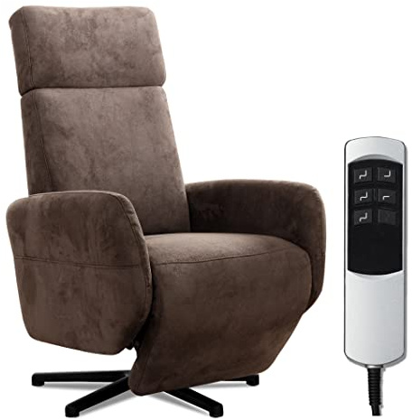 Cavadore TV-Sessel Cobra mit 2 E-Motoren / Fernsehsessel mit Liegefunktion, Relaxfunktion / Mit Fernbedienung verstellbar / Sternfuß, belastbar bis 130 kg / 71 x 110 x 82 / Lederoptik, Braun