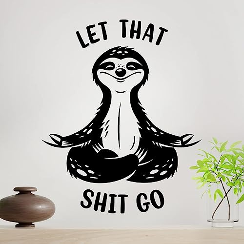 Let that Sht Go Room Decor Wall Art Home Stickers Relax Quotes Bathroom Sticker Kitchen Sloth Meditation Sign Stencils Decals Door Decal Quote Signs Transfers Decoration Transfer Living Room Funny