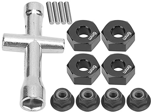 12mm Rad-Sechskant-Nabenadapter, Kontermuttern Kreuzschlüssel Set 6mm Aluminium dick 12mm Adapter 6mm Dicker M4 Flansch für 1/10 RC Auto(Schwarz)