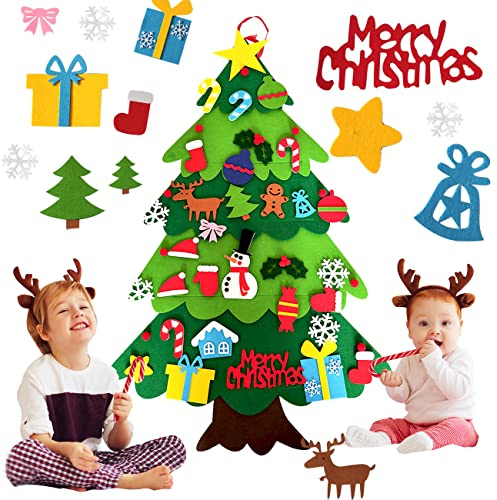 XIAOMAOMAO Filz Weihnachtsbaum für Kinder 110 cm, DIY Filz-Weihnachtsbaum mit 34 Stück abnehmbaren Ornamenten, Weihnachtsgeschenke, Neujahrs-Wandbehang-Dekorationen