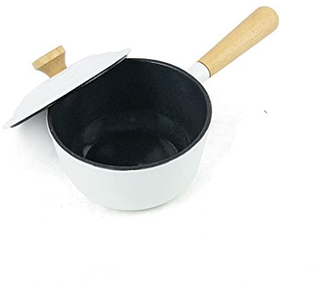 Liudan Padella Pentola di Cottura del Forno Olandese con Coperchio Smalto ghisa Antiaderente Pan Piccolo Latte Pasta Pasta pentola Maniglia in Legno (Bianco/Blu) Padella Antiaderente (Color : White)