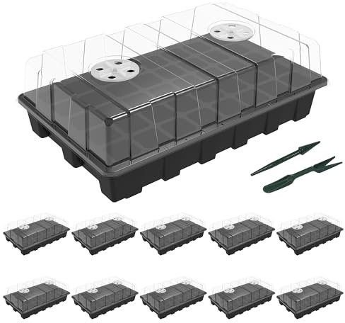 Gardzen 10-teiliges Garten-Anzuchtkasten-Set, Saatschalen-Kits mit 400 Zellen, Samen-Starterschale mit Kuppel und Boden, 38,1 x 22,9 cm (40 Zellen pro Tablett)