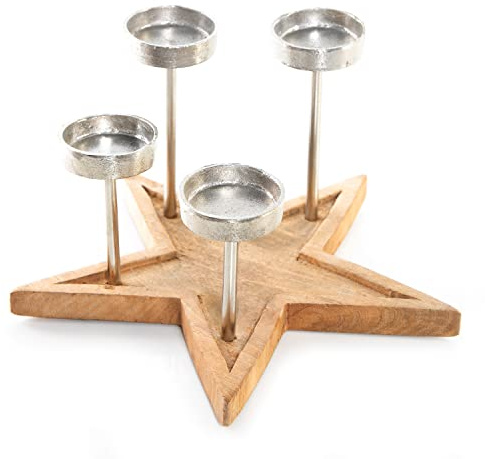 Logbuch-Verlag Couronne de l'Avent - Support pour 4 bougies décoratives - Étoile de Noël - En bois et métal - Bougeoir à décorer - 30 cm
