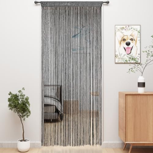 YIIBAII Door String Curtains Fringe Door Curtains for Doorways Window Room Decoration Living Room Divider(39x79, Grey)