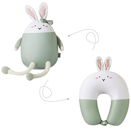 Fencelly 2-in-1 Reisekissen, niedliches Häschen-U-förmiges Nackenkissen mit Kaninchen-Puppe Auto, Flugzeug, Reisen