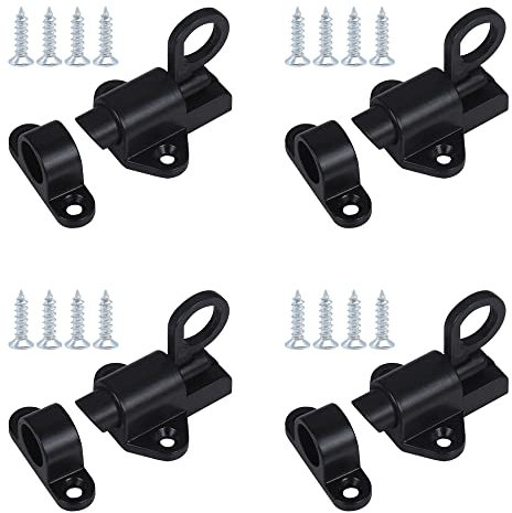 Sixfolo 4 Pezzi Chiavistello a Molla Nero Serratura Sicurezza Rimbalzo Porta Serratura Chiavistello in Alluminio Piccolo Bulloni Porte Molla con Viti,per Finestre,Armadietti,Porte in Legno