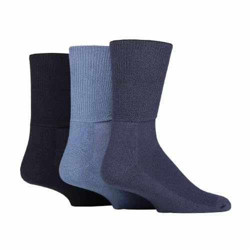 IOMI Fotsjuksköterska - 3-pack unisex extra breda diabetesstrumpor i bambu | 4 storlekar | För svullna fötter och ben | slät tåsöm | vadderad fot, denim, 41.5-43.5 EU