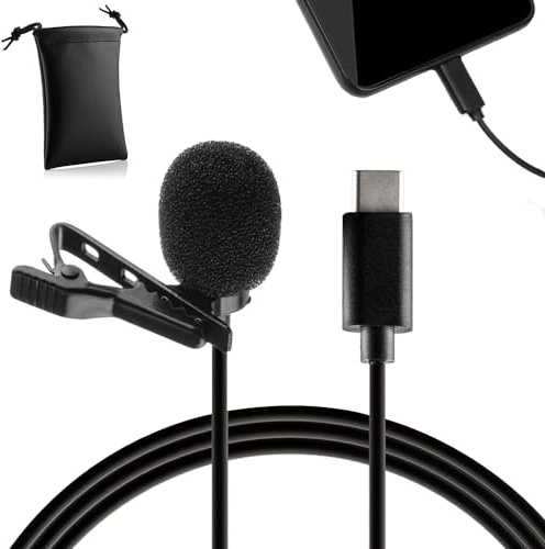 MOJOGEAR USB-C Clip Microphone for Smartphone and Tablet - 1.5 Meter Cable Lavalier - Lavalier Microphone Compatible with iPhone 15, iPhone 16 & Android Smartphones - Black