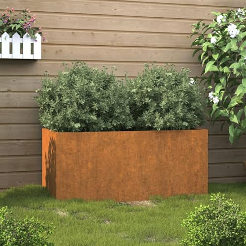 Keketa Cortenstål blomlåda 62 x 40 x 39 cm - rostfärg - perfekt för trädgård, balkong, uteplats - väderbeständig - dekorativ och hållbar - enkel montering