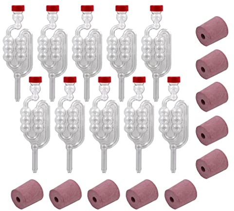 Almost Off Grid 10 x Bubbler Airlocks and 10 x Bored Rubber Bungs for Glass Demijohns, Homebrewing, Winemaking, Mead, Beer & Cider Making, Fermenting