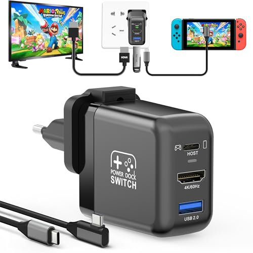 Switch Dock for Nintendo Switch OLED, 3 in 1 Switch TV Adapter with 4K 60Hz HDMI, USB 2.0 Port, Type C 30W Charger, Portable Switch Docking Station Travel, for Samsung Dex S24, MacBook