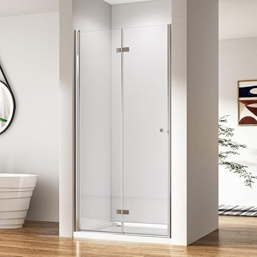Duschkabine in Nische Falttür 100x185cm Faltbar Duschabtrennung, Silber Faltbare Duschwand Dusche Nischentür mit 5 mm Nano ESG Sicherheitsglas Komplettdusche Duschtür Glas Leichte Reinigung