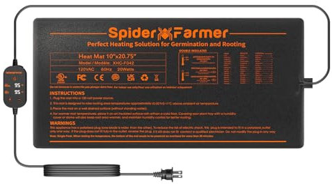 SPIDER FARMER Tappetino riscaldante per Piante Tappetino riscaldante con regolatore termostatico per la germinazione di piantine per Serra Indoor Tappetino riscaldante 25x52cm 20W