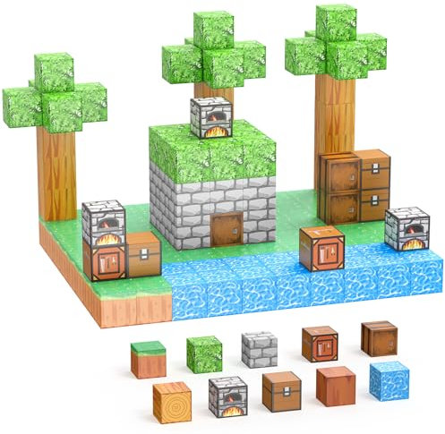 JauniQ Costruzioni Magnetiche Blocchi, Set STEM Montessori Costruisci il mio Mondo Magnetico, Giocattoli Sensoriali per Bambini dai 3+ Anni in su, Giocattolo da Costruzione a Cubo Fidget