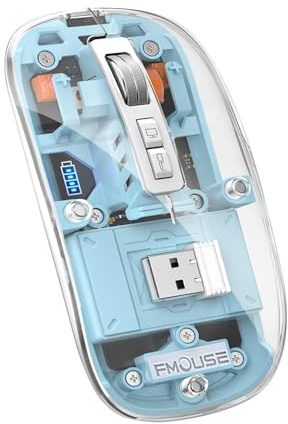 LIKE SHOW Transparent Bluetooth Wireless Mouse, Rechargeable Silent Computer Mouse, Tri-Mode Cordless Mouse with USB Receiver & Type C Cable，Optical Mouse for Laptop/Mac/iPad/Chromebook-Blue