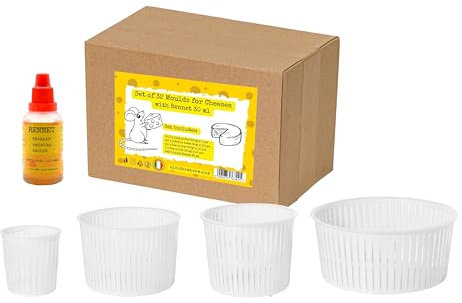 AlcoFermBrew Set di 32 Fuscelle per Formaggio - Forme Di Formaggio Rotonde, Stampo in plastica per formaggi a pasta molle, Caglio