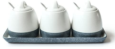 Sucrier en céramique, Sucrier japonais avec couvercle, sucrier en céramique, accessoires de café Zephyr, verseur à sucre, rangement de cuisine, ensemble B-3 bleu et blanc ( Color : Blue and White B ,