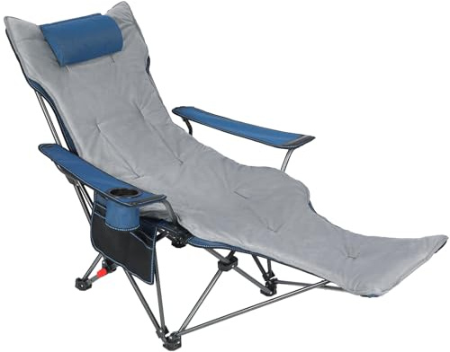 REDCAMP Folding Camping Chair with Removable Footrest and Soft Pad, Heavy Duty Reclining Camping chair Beach Chair Deck for Adults Outdoor Travel Picnic Fishing, Mesh Blue and Grey Pad