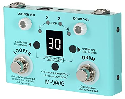 FUNFANG Looper 407667031 doppio pedale sintonizzatore ad alta precisione, loop 11 minuti, 30 tipi di tamburo, 9,5 x 5,5 x 0,7 cm, lega di zinco, alimentato da USB